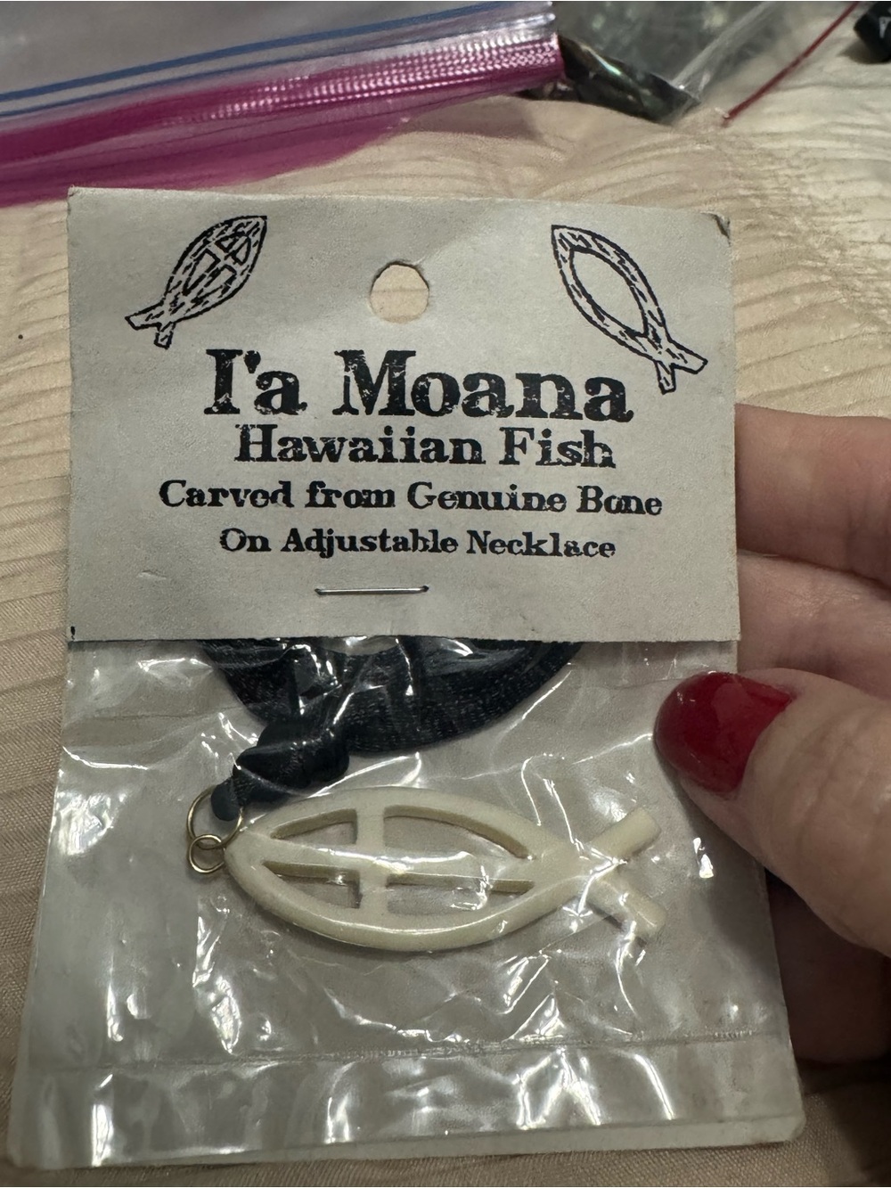 Hawaiian Carved Fish Necklace - White Bone Pendant